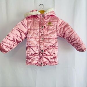 Disney Princess Pretty Pink Satin Hooded Puffer Jacket Coat Size XS/4